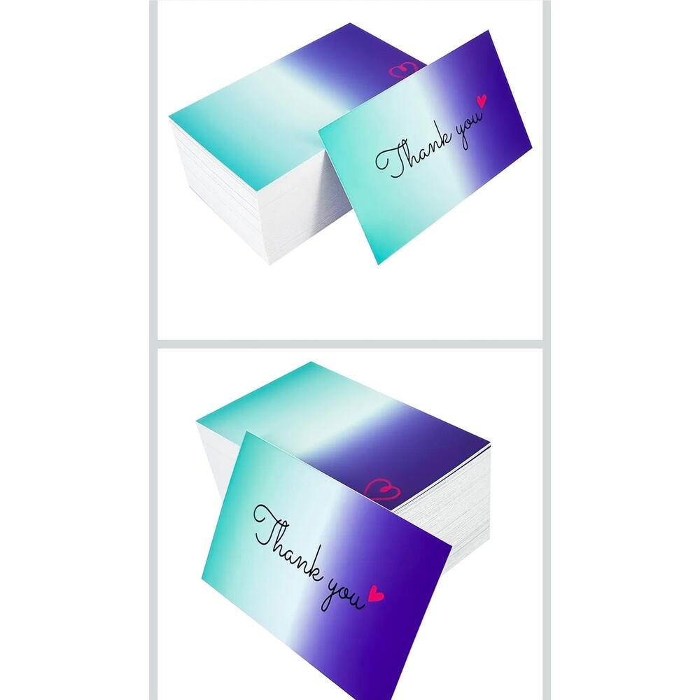 Thank you Cards Heart 2x3.5 inches Pack of 100 gradient blue purple s1 - Picture 5 of 6